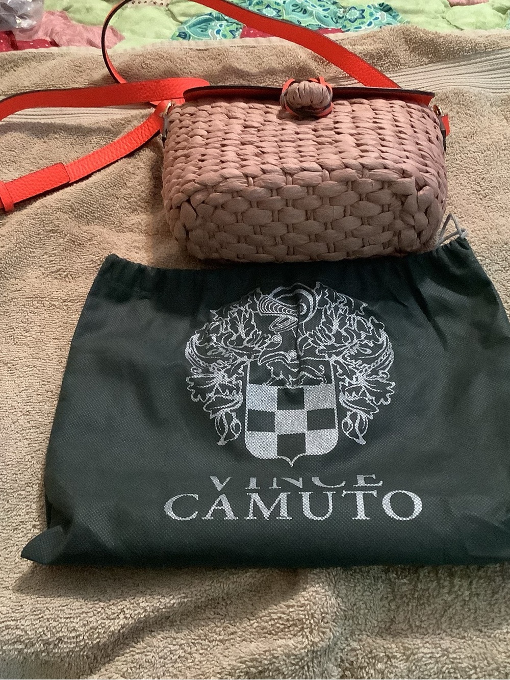 Vince Camuto Blush Woven Crossbody with Orange Strap